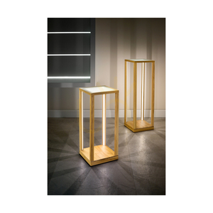 Odkládací stolek Tavoli Glass s 1 LED žárovkou, 33 W, olejovaný dub/černá/matné sklo/dotykový stmívač, 25 cm small 1