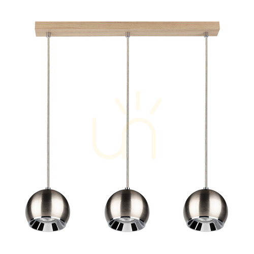 Kontrola Závěsné svítidlo Ball Wood, včetně 3 LED žárovek GU10 o výkonu 5 W, olejovaný dub/satén, 52 cm