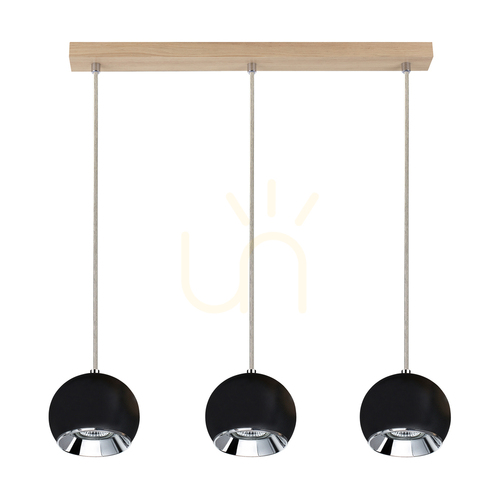 Kontrola Závěsné svítidlo Ball Wood, včetně 3 LED žárovek GU10 o výkonu 5 W, olejovaný dub/černá, 52 cm