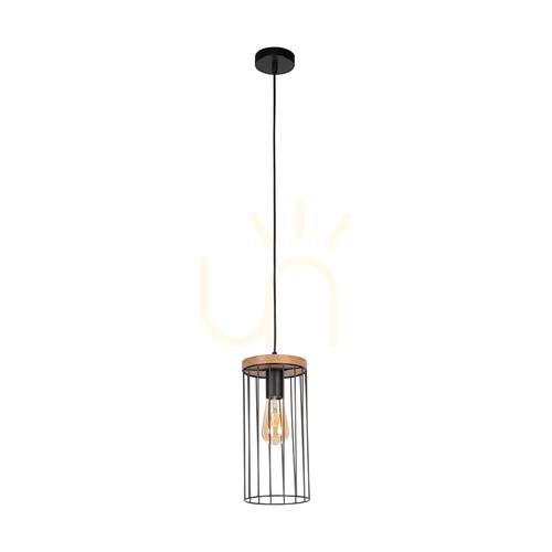 Kontrola Závěsné svítidlo Tonsa, 1xE27, max.. 60 W, olejovaný dub / černé PVC / černá, Ø 15 cm