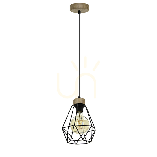 Kontrola Závěsné svítidlo Valletta 1xE27 Max. 60 W, černá/černá/olejovaný dub/černá, Ø 17 cm