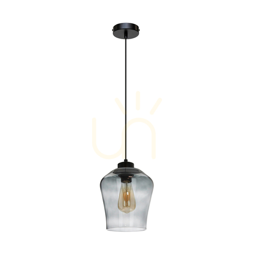 Kontrola Závěsné svítidlo Juba, 1xE27, Max. 60 W, černá/černá/kouřové sklo, Ø 19 cm