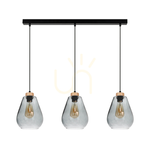 Závěsné svítidlo Kigali, 3xE27, max.. 60 W, černá/černá/olejovaný dub/kouřové sklo, 19 cm small 0