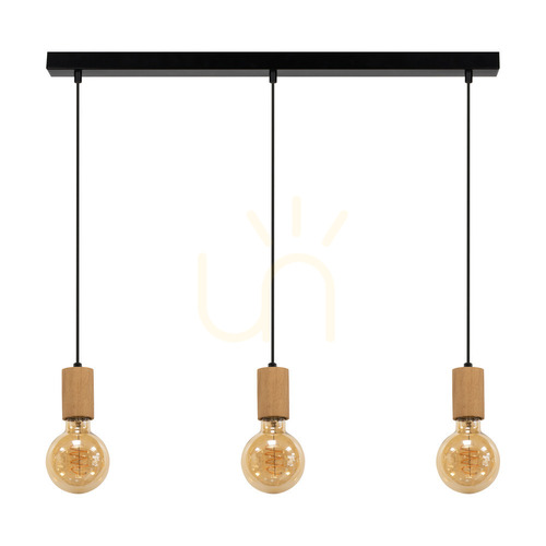 Kontrola Závěsné svítidlo Spinel, 3xE27, max.. 60 W, černá/černé PVC/olejovaný dub, 55 cm