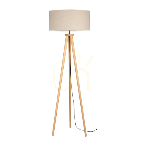 Kontrola Stojací lampa Emmo, 1xE27, Max. 60 W, mořená borovice/černé PVC/béžová