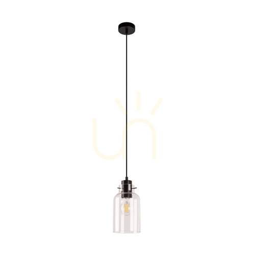 Kontrola Závěsné svítidlo Alessandro, 1xE27, Max. 60 W, bukové a ořechové dřevo / černý kov / černý PVC kabel / čirý skleněný stínidlo, Ø 10 cm