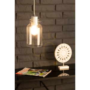 Závěsné svítidlo Alessandro, 3xE27, 60 W, bílý kov / průhledný PVC kabel / průhledný skleněný stínidlo, 60 cm small 1