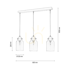 Závěsné svítidlo Alessandro, 3xE27, 60 W, bílý kov / průhledný PVC kabel / průhledný skleněný stínidlo, 60 cm small 2