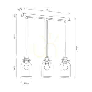 Závěsné svítidlo Alessandro, 3xE27, Max. 60 W, bukové a ořechové dřevo / černý kov / černý PVC kabel / čirý skleněný stínidlo, 52 cm small 2