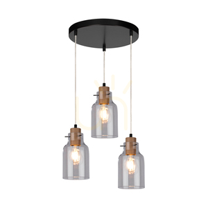 Závěsné svítidlo Alessandro, 3xE27, Max. 60 W, olejovaný dub / černý kov / průhledný PVC kabel / průhledný skleněný stínidlo, Ø 30 cm small 1