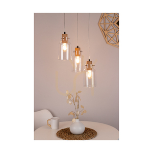 Závěsné svítidlo Alessandro, 3xE27, Max. 60 W, olejovaný dub / černý kov / průhledný PVC kabel / průhledný skleněný stínidlo, Ø 30 cm small 2