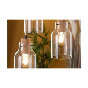 Závěsné svítidlo Alessandro, 3xE27, Max. 60 W, olejovaný dub / černý kov / průhledný PVC kabel / průhledný skleněný stínidlo, Ø 30 cm small 3