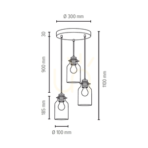 Závěsné svítidlo Alessandro, 3xE27, Max. 60 W, olejovaný dub / černý kov / průhledný PVC kabel / průhledný skleněný stínidlo, Ø 30 cm small 4