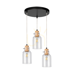 Závěsné svítidlo Alessandro, 3xE27, Max. 60 W, olejovaný dub / černý kov / průhledný PVC kabel / průhledný skleněný stínidlo, Ø 30 cm small 0