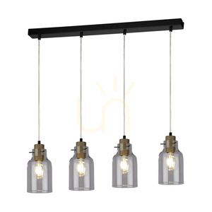 Závěsné svítidlo Alessandro, 4xE27, Max. 60 W, olejovaný dub / černý kov / průhledný PVC kabel / průhledný skleněný stínidlo, 75 cm small 1