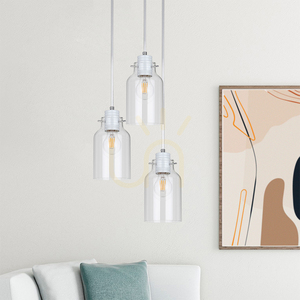 Závěsné svítidlo Alessandro, 3xE27, Max. 60 W, bílý kov / průhledný PVC kabel / průhledný skleněný stínidlo, Ø 22 cm small 1