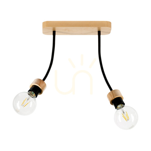 Kontrola Stropní svítidlo Allumer, 2xE27, Max. 25 W, olejovaný dub/černý kov, 29 cm