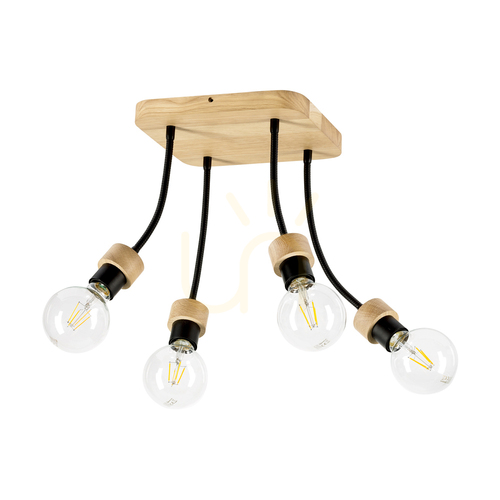 Kontrola Stropní svítidlo Allumer, 4xE27, Max. 25 W, olejovaný dub/černý kov, 26 cm