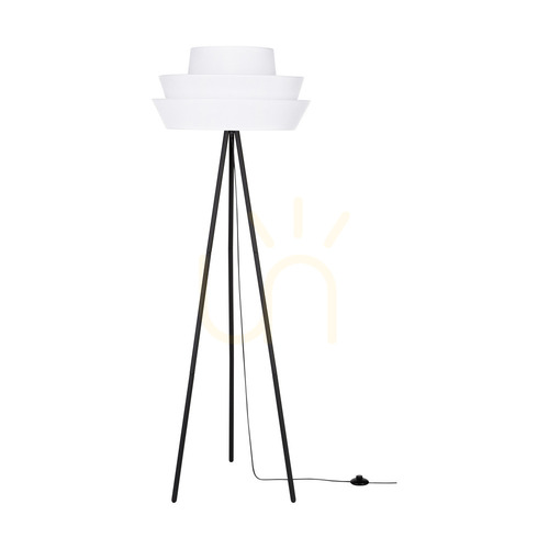 Kontrola Stojací lampa Amar, 1xE27, Max. 40 W, černý kov / černý PVC kabel / bílý stínidlo, Ø 55 cm