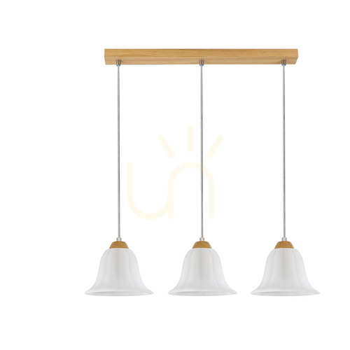 Kontrola Závěsné svítidlo Anna, 3xE27, max.. 60 W, olejovaný dub / průhledný PVC kabel / bílý skleněný stínidlo 53 cm