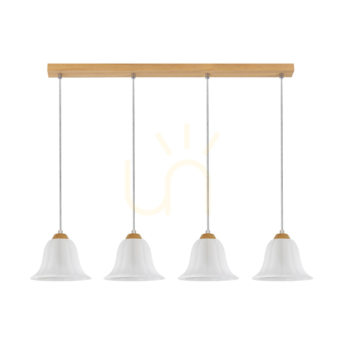 Kontrola Závěsné svítidlo Anna, 4xE27, max.. 60 W, olejovaný dub / průhledný PVC kabel / bílý skleněný stínidlo, 80 cm
