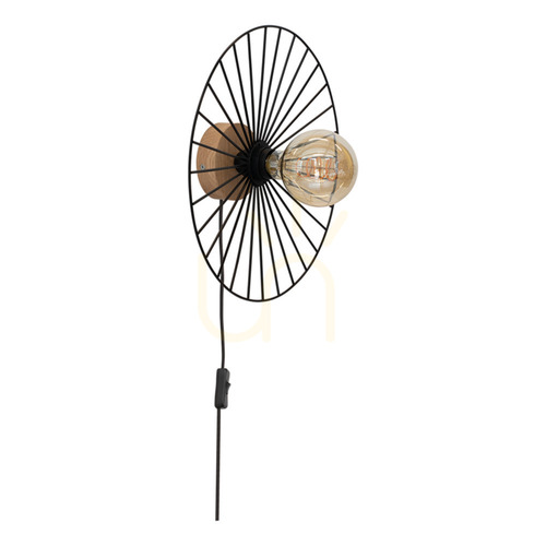 Kontrola Nástěnné svítidlo Antonella 1xE27 Max. 25 W, olejovaný dub / černý kov / černý opletený kabel, Ø 9 cm