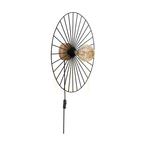 Kontrola Nástěnné svítidlo Antonella 1xE27 Max. 25 W, olejovaný dub / černý kov / černý opletený kabel, Ø 9 cm