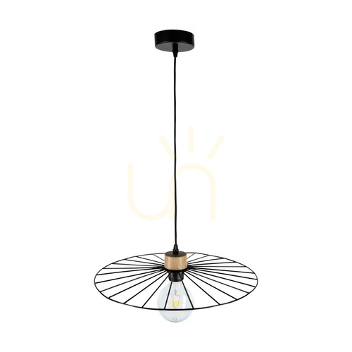 Kontrola Závěsné svítidlo Antonella, 1xE27, Max. 60 W, olejovaný dub / černý kov / černý opletený kabel, Ø 45 cm