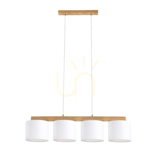 Kontrola Závěsné svítidlo Aprillia, 4xE27, max.. 25 W, olejovaný dub / průhledný PVC kabel / bílý stínidlo 86 cm