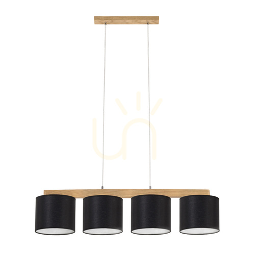 Kontrola Závěsné svítidlo Aprillia, 4xE27, max.. 25 W, olejovaný dub / průhledný PVC kabel / černý stínidlo 86 cm