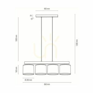 Závěsné svítidlo Aprillia, 4xE27, max.. 25 W, olejovaný dub / průhledný PVC kabel / šedý stínidlo 86 cm small 3