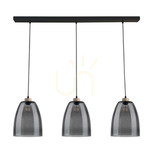 Závěsné svítidlo Asmara, 3xE27, Max. 60 W, olejovaný dub / černý kov / černý PVC kabel / stínidlo z kouřového skla, 125 cm small 0