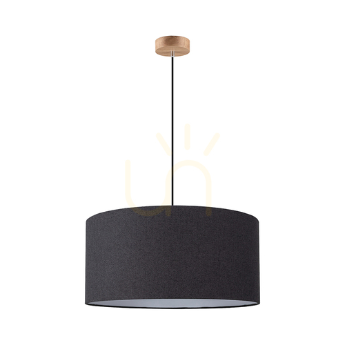 Kontrola Závěsné svítidlo Asseto, 1xE27, Max. 60 W, olejovaný dub / černý opletený kabel / černý stínidlo, Ø 50 cm