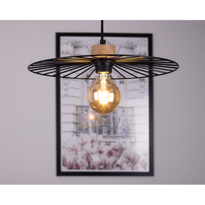 Závěsné svítidlo Ballerina, 1xE27, max.. 60 W, olejovaný dub / černý kov / černý PVC kabel, Ø 35 cm small 1