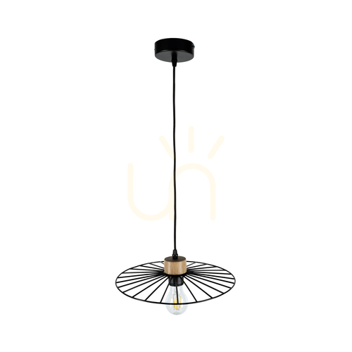 Kontrola Závěsné svítidlo Ballerina, 1xE27, max.. 60 W, olejovaný dub / černý kov / černý PVC kabel, Ø 35 cm