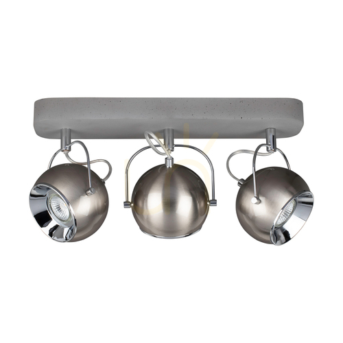 Kontrola Betonové stropní svítidlo ve tvaru koule (v ceně). 3x LED GU10, max.. 5 W, betonově šedá/saténově matný kov, 41 cm
