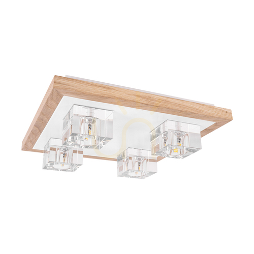 Kontrola Stropní svítidlo Berko, včetně 4xG4, Max. 2,5 W, olejovaný dub / bílý kov / čirý skleněný stínidlo, 32 cm