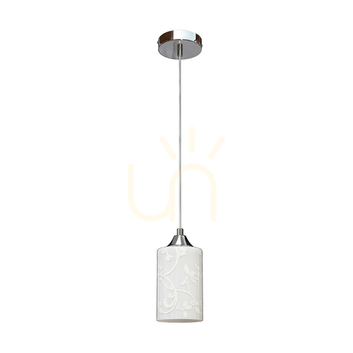 Kontrola Bílé závěsné svítidlo Kawiaty, 1xE27, Max. 60 W, chromovaný kov / průhledný PVC kabel / bílé skleněné stínidlo, Ø 10 cm
