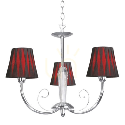 Kontrola Lustr Borgia, 3xE14, Max. 40 W, chromovaný kov / červený a černý stínidlo, Ø 60 cm