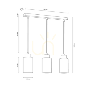 Závěsné svítidlo Bosco, 3xE27, Max. 60 W, bříza / průhledný PVC kabel / bílý skleněný stínidlo, 52 cm small 2