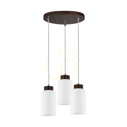 Kontrola Závěsné svítidlo Bosco, 3xE27, Max. 60 W, bukové a ořechové dřevo / průhledný PVC kabel / bílý skleněný stínidlo, Ø 30 cm