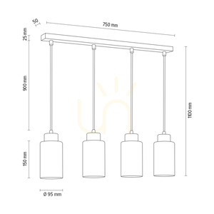 Závěsné svítidlo Bosco, 4xE27, Max. 60 W, bříza / průhledný PVC kabel / bílý skleněný stínidlo, 75 cm small 3