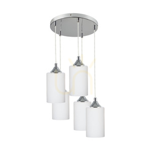 Závěsné svítidlo Bosco Mix, 5xE27, Max. 60 W, chromovaný kov / průhledný PVC kabel / bílé skleněné stínidlo, Ø 40 cm small 0