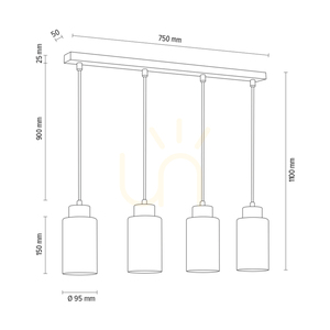 Závěsné svítidlo Bosco, 4xE27, Max. 60 W, olejovaný dub/antracit, opletený kabel/černá a bílá, skleněný stínidlo, 75 cm small 2