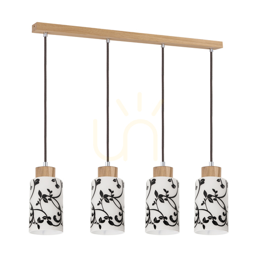 Kontrola Závěsné svítidlo Bosco, 4xE27, Max. 60 W, olejovaný dub/antracit, opletený kabel/černá a bílá, skleněný stínidlo, 75 cm