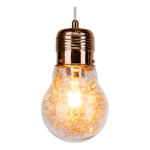 Závěsné svítidlo s žárovkou, 3×E27 max.. 60 W, měděný kov / kabel z průhledného PVC / průhledný skleněný stínidlo, Ø 20 cm small 2