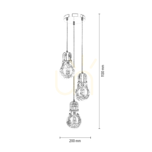 Závěsné svítidlo s žárovkou, 3×E27 max.. 60 W, měděný kov / kabel z průhledného PVC / průhledný skleněný stínidlo, Ø 20 cm small 4