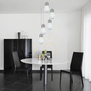 Závěsné svítidlo s žárovkami, 5xE27, Max. 60 W, chromovaný kov / průhledný PVC kabel / bílé skleněné stínidlo, Ø 45 cm small 2