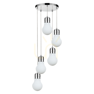 Závěsné svítidlo s žárovkami, 5xE27, Max. 60 W, chromovaný kov / průhledný PVC kabel / bílé skleněné stínidlo, Ø 45 cm small 0