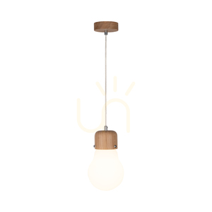 Závěsné svítidlo Bulb Wood, 1xE27, Max. 60 W, olejovaný dub / průhledný PVC kabel / bílé skleněné stínidlo, Ø 15 cm small 1